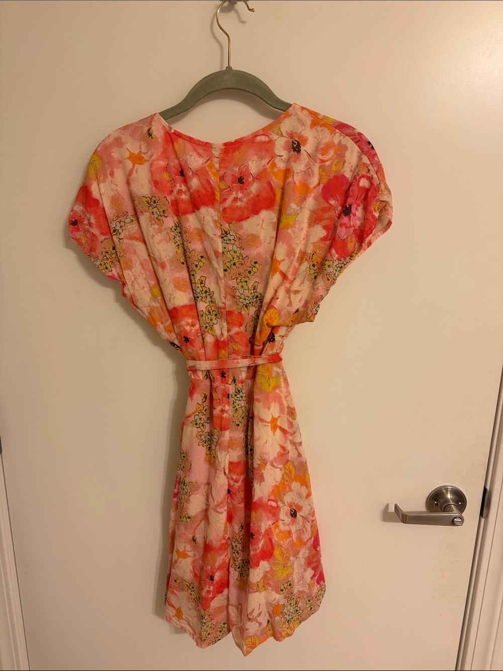 Free People Pink Floral V-Neck Mini Dress with Tie Waist - Picture 3 of 3